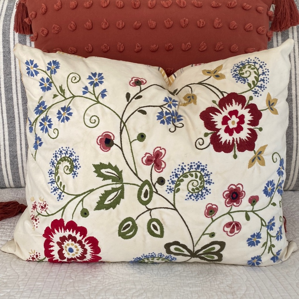 Beautiful embroidered, down pillow.